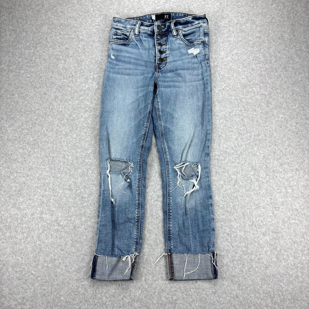 KUT from the Kloth Catherine Boyfriend Jeans Women 0 Blue Distressed Denim